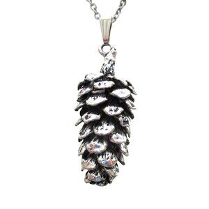 Pinecone Pendant Necklace 24" Stainless Chain - Nature Jewelry - Gift Boxed